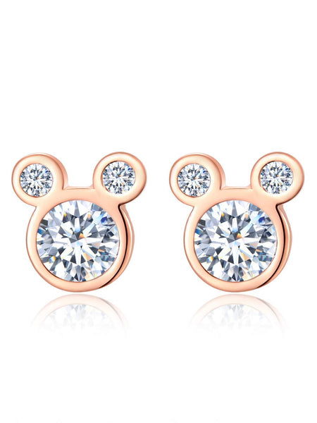 Presentski 925 Sterling Silver Cute Mouse Stud Earrings with Cubic Zirconias for Teen Girls