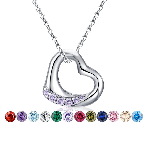 Presentski Floating Heart Birthstone Necklace for Women: 925 Sterling Silver Open Heart Pendant Necklaces Sparkling Cubic Zirconia Necklace, Meaningful Birthday Jewelry Gifts for Teen Girls (Adjustable Chain)