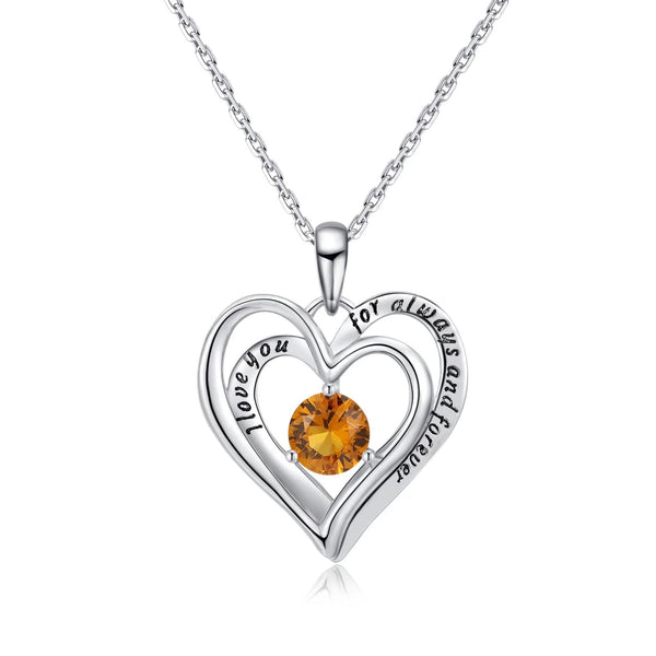 Presentski Twining Heart Birthstone Pendant Necklace - 925 Sterling Silver Dainty Love You Forever Round Gemstone Cubic Zirconia 18” Platinum Plated Adjustable Chain Necklaces Jewelry Gifts for Girls Wife