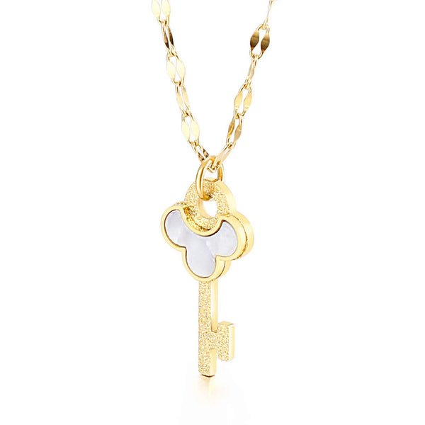 Presentski Key Pendant Necklace Mother of Pearl Trendy 16”Adjustable for Women and Girls