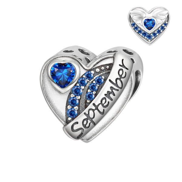 Heart Birthstone Charms Angle Wings for Bracelet - Presentski Forever Love Charm with Birthstones for Bracelets Silver Hearts Dangle Charms Bead for Bracelets Necklace Birthday Gifts for Women Girls