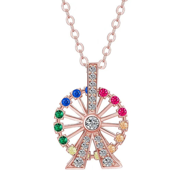 Presentski London Eye Ferris Wheel Necklace 925 Sterling Silver Exquisite Fashion Ferris Wheel Pendant Necklace for Lovers and Friends