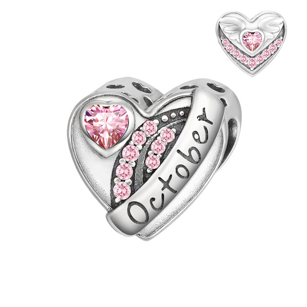 Heart Birthstone Charms Angle Wings for Bracelet - Presentski Forever Love Charm with Birthstones for Bracelets Silver Hearts Dangle Charms Bead for Bracelets Necklace Birthday Gifts for Women Girls