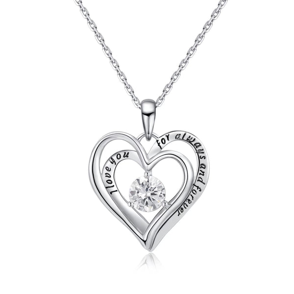 Presentski Twining Heart Birthstone Pendant Necklace - 925 Sterling Silver Dainty Love You Forever Round Gemstone Cubic Zirconia 18” Platinum Plated Adjustable Chain Necklaces Jewelry Gifts for Girls Wife