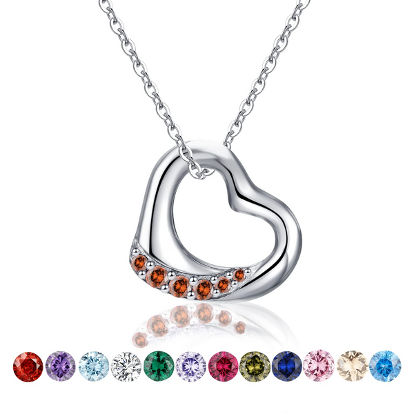 Presentski Floating Heart Birthstone Necklace for Women: 925 Sterling Silver Open Heart Pendant Necklaces Sparkling Cubic Zirconia Necklace, Meaningful Birthday Jewelry Gifts for Teen Girls (Adjustable Chain)