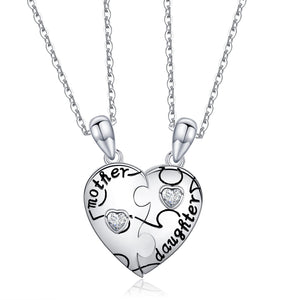 Mother Daughter Heart Matching Puzzle Necklace - Presentski Sterling Silver Mom Daughter Heart Matching Necklace Set for 2 Mom Gifts Daughter Gifts for Christmas Mother's Day