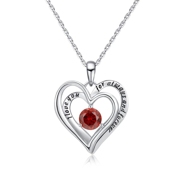 Presentski Twining Heart Birthstone Pendant Necklace - 925 Sterling Silver Dainty Love You Forever Round Gemstone Cubic Zirconia 18” Platinum Plated Adjustable Chain Necklaces Jewelry Gifts for Girls Wife