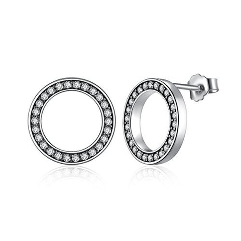 Presentski Pierced Halo Earrings for Women Girls，925 Sterling Silver CZ Circle Stud，Jewellery Gift