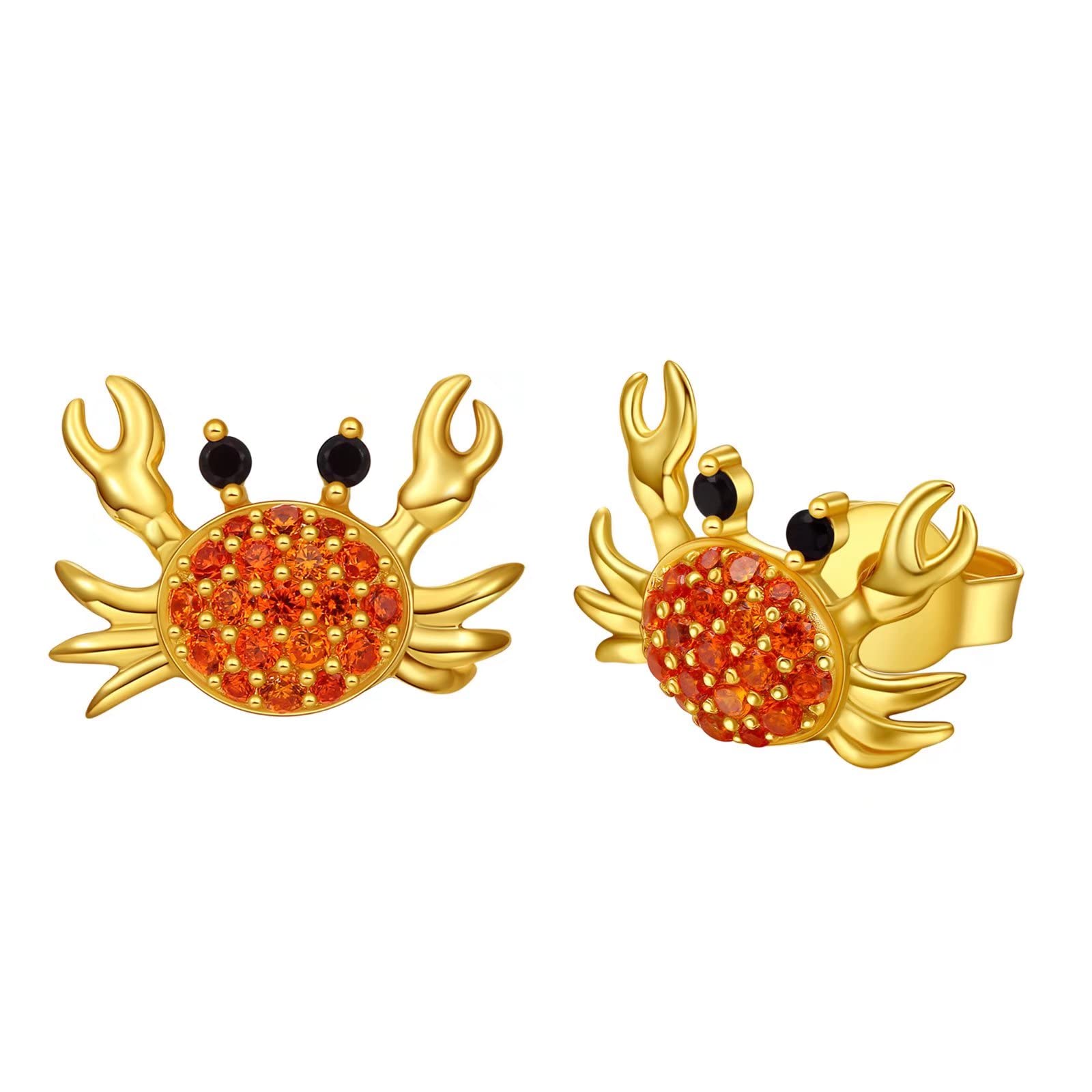 Presentski Sparkling Crab Stud Earrings 925 Sterling Silver Summer Sea Beach Ocean Inspired Vintage 18K Gold Plated Creative Ear Studs Dainty Jewelry Gift for Women Girls