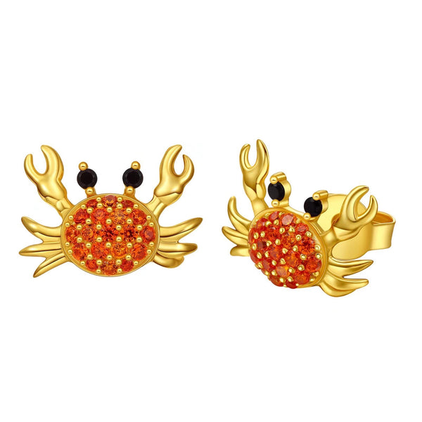 Presentski Sparkling Crab Stud Earrings 925 Sterling Silver Summer Sea Beach Ocean Inspired Vintage 18K Gold Plated Creative Ear Studs Dainty Jewelry Gift for Women Girls