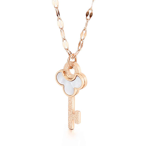 Presentski Key Pendant Necklace Mother of Pearl Trendy 16”Adjustable for Women and Girls