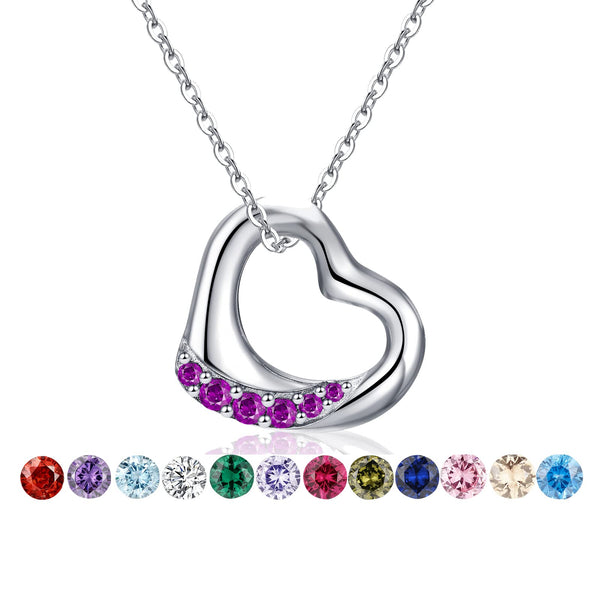 Presentski Floating Heart Birthstone Necklace for Women: 925 Sterling Silver Open Heart Pendant Necklaces Sparkling Cubic Zirconia Necklace, Meaningful Birthday Jewelry Gifts for Teen Girls (Adjustable Chain)