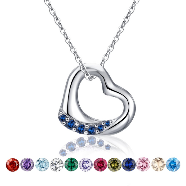 Presentski Floating Heart Birthstone Necklace for Women: 925 Sterling Silver Open Heart Pendant Necklaces Sparkling Cubic Zirconia Necklace, Meaningful Birthday Jewelry Gifts for Teen Girls (Adjustable Chain)