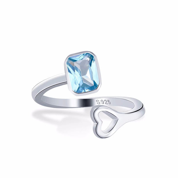 Presentski Square Birthstone Adjustable Ring 925 Sterling Silver Hollow Love Heart Cubic Zirconia 12 Months Birthstone Open Rings Birthday Gifts for Women Girls