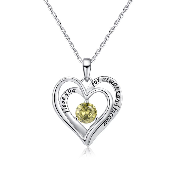 Presentski Twining Heart Birthstone Pendant Necklace - 925 Sterling Silver Dainty Love You Forever Round Gemstone Cubic Zirconia 18” Platinum Plated Adjustable Chain Necklaces Jewelry Gifts for Girls Wife