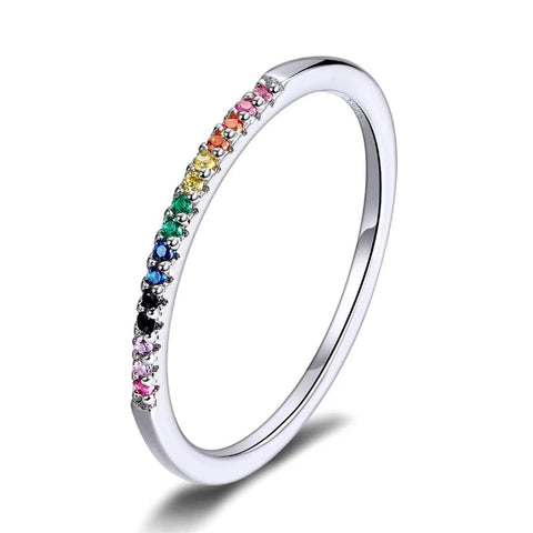 Presentski Fashion Rainbow Eternity Rings Colorful Cubic Zirconia Stackable Rings Birthday Gift for Girls