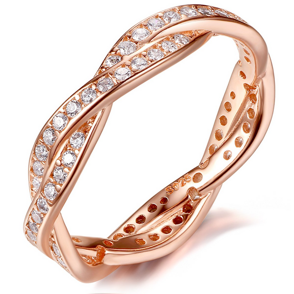 Presentski 925 Sterling Silver Rose Gold-Plated Engagement Wedding Rings with Cubic Zirconia,Promise Rings for her