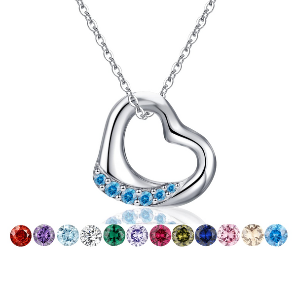 Presentski Floating Heart Birthstone Necklace for Women: 925 Sterling Silver Open Heart Pendant Necklaces Sparkling Cubic Zirconia Necklace, Meaningful Birthday Jewelry Gifts for Teen Girls (Adjustable Chain)