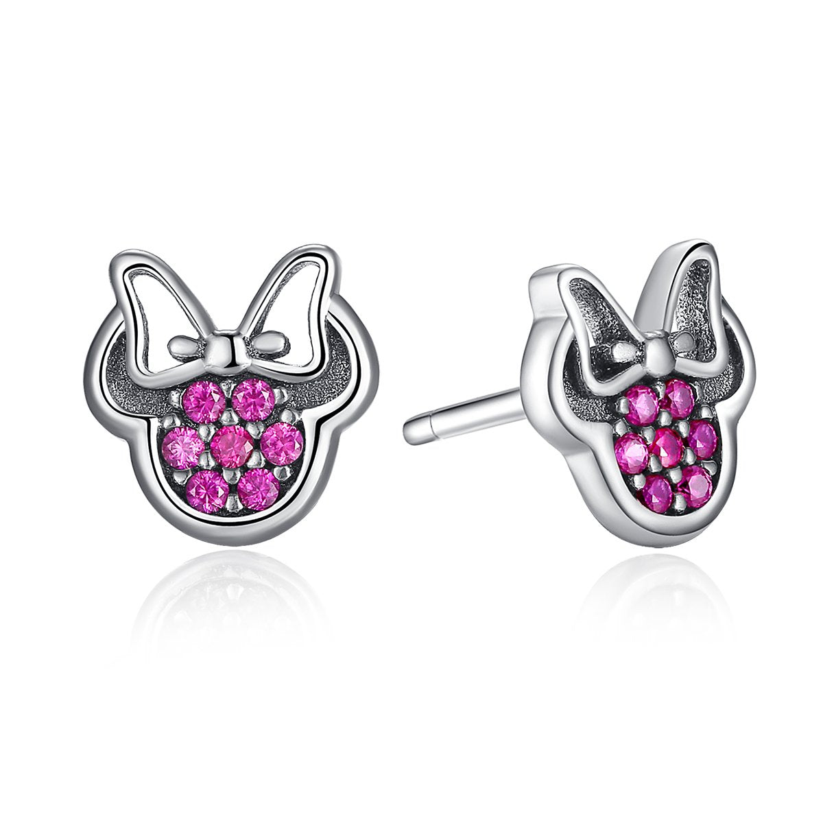 Presentski 925 Sterling Silver Mini Mouse Stud Earrings Fuchsia Cubic Zirconia