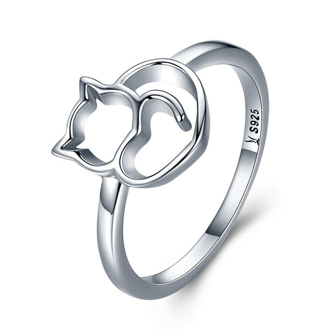 Presentski Cute Kitty Ring 925 Sterling Silver Cat Animal Rings Heart Jewelry Gift for Girlfriend Women Girls Kids