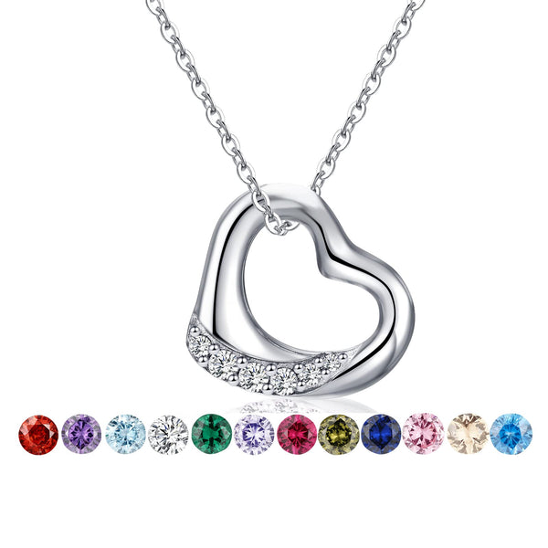 Presentski Floating Heart Birthstone Necklace for Women: 925 Sterling Silver Open Heart Pendant Necklaces Sparkling Cubic Zirconia Necklace, Meaningful Birthday Jewelry Gifts for Teen Girls (Adjustable Chain)