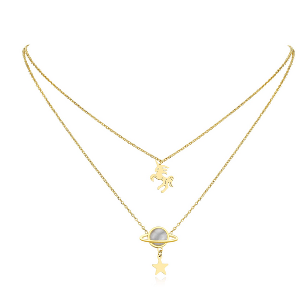 Presentski Unicorn Planet Star Gold Plated Necklace 18K Trendy Layered Adjustable for Women and Girls