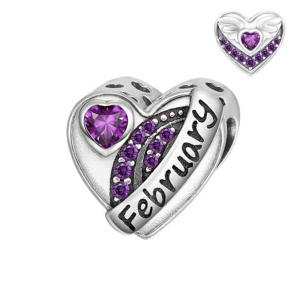 Heart Birthstone Charms Angle Wings for Bracelet - Presentski Forever Love Charm with Birthstones for Bracelets Silver Hearts Dangle Charms Bead for Bracelets Necklace Birthday Gifts for Women Girls