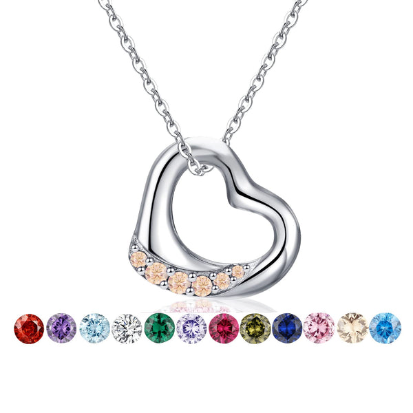 Presentski Floating Heart Birthstone Necklace for Women: 925 Sterling Silver Open Heart Pendant Necklaces Sparkling Cubic Zirconia Necklace, Meaningful Birthday Jewelry Gifts for Teen Girls (Adjustable Chain)