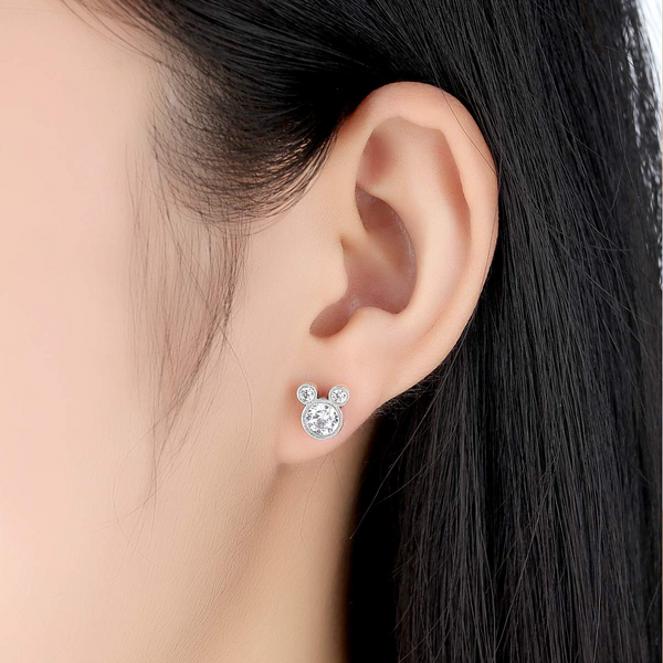 Presentski 925 Sterling Silver Cute Mouse Stud Earrings with Cubic Zirconias for Teen Girls