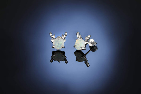 Presentski Reindeer Opal Stud Earrings Classic Retro Christmas Exclusive Antler Deer Earrings for Girl and Daughter