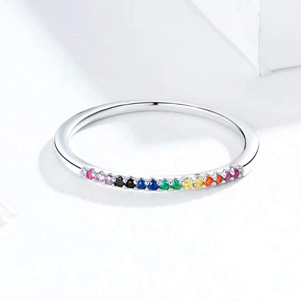 Presentski Fashion Rainbow Eternity Rings Colorful Cubic Zirconia Stackable Rings Birthday Gift for Girls