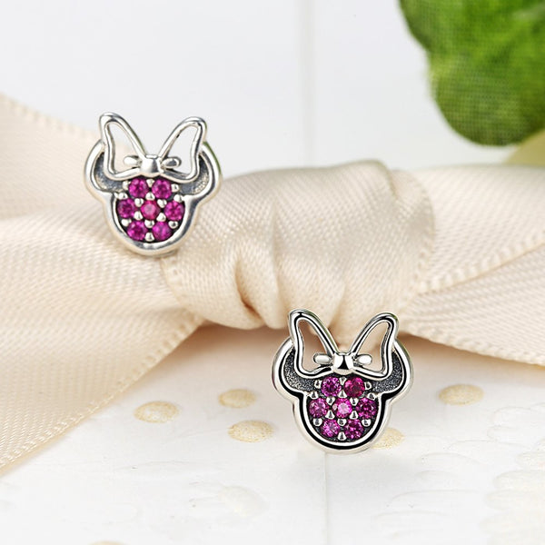 Presentski 925 Sterling Silver Mini Mouse Stud Earrings Fuchsia Cubic Zirconia