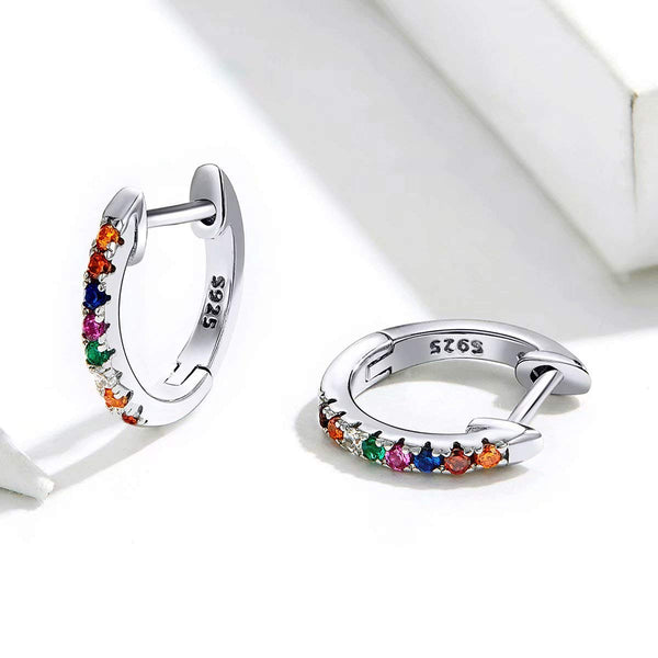 Presentski Tiny Huggie Hoop Earrings 925 Sterling Silver Inlaid Colorful Delicate Cubic Zirconia Colorful Huggies Hoop Earrings as Gift for Women and Girls Girlfriends