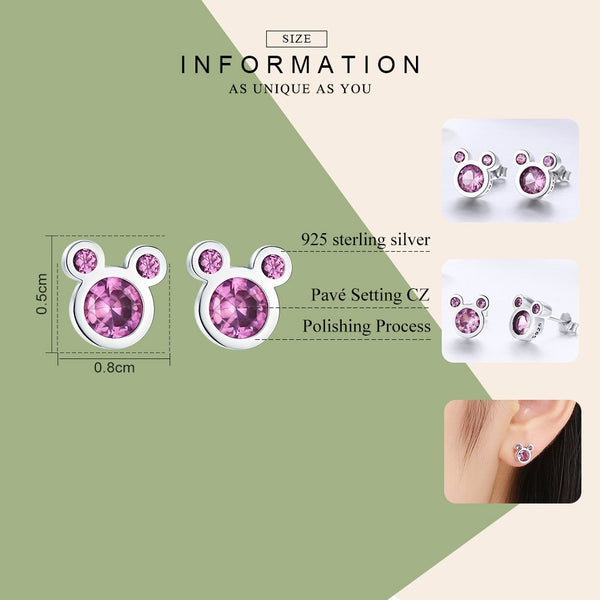 Presentski 925 Sterling Silver Cute Mouse Stud Earrings with Cubic Zirconias for Teen Girls