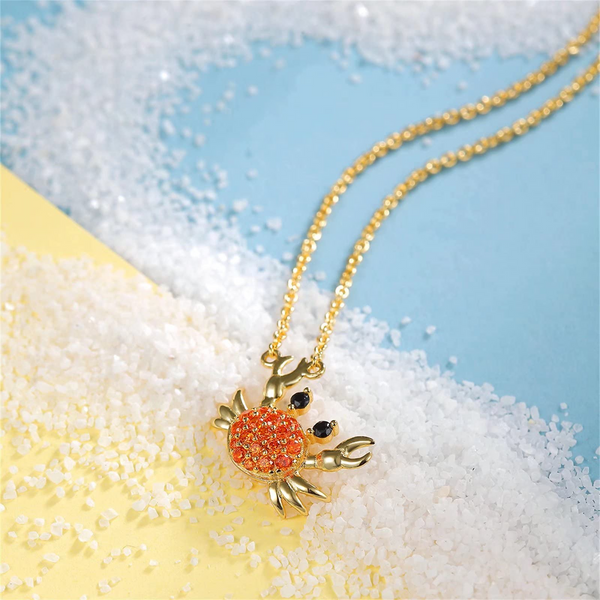 Presentski Sparkling Crab Pendant Necklace 925 Sterling Silver Summer Sea Beach Ocean Inspired Vintage 18K Gold Plated 18”/45cm Adjustable Chain Dainty Jewelry Gift for Women Girls