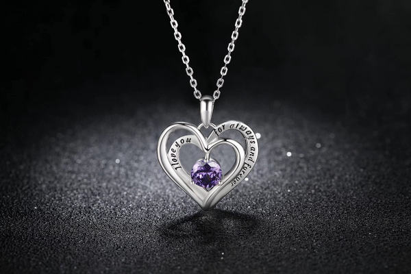 Presentski Twining Heart Birthstone Pendant Necklace - 925 Sterling Silver Dainty Love You Forever Round Gemstone Cubic Zirconia 18” Platinum Plated Adjustable Chain Necklaces Jewelry Gifts for Girls Wife