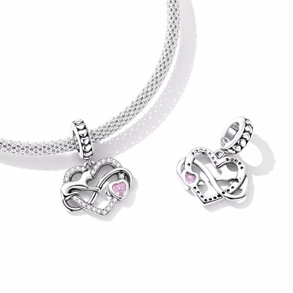 Presentski CZ Infinity Love Heart Charm 925 Sterling Silver Cute Cat Pet Kitten Animal Charms fit European Bracelet Necklace Jewelry Gift for Women Girls