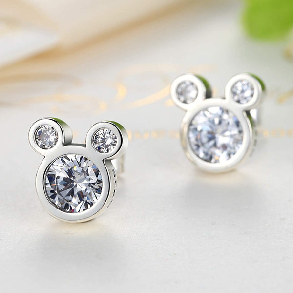 Presentski 925 Sterling Silver Cute Mouse Stud Earrings with Cubic Zirconias for Teen Girls