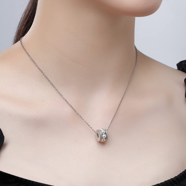 Presentski Mini Pearl Pendant Necklace for Women: 925 Sterling Silver Freshwater Cultured Small Pearls Necklaces White Cubic Zirconia Pearls June Birthstone Spiral Necklaces Teen Girls Wedding Jewelry