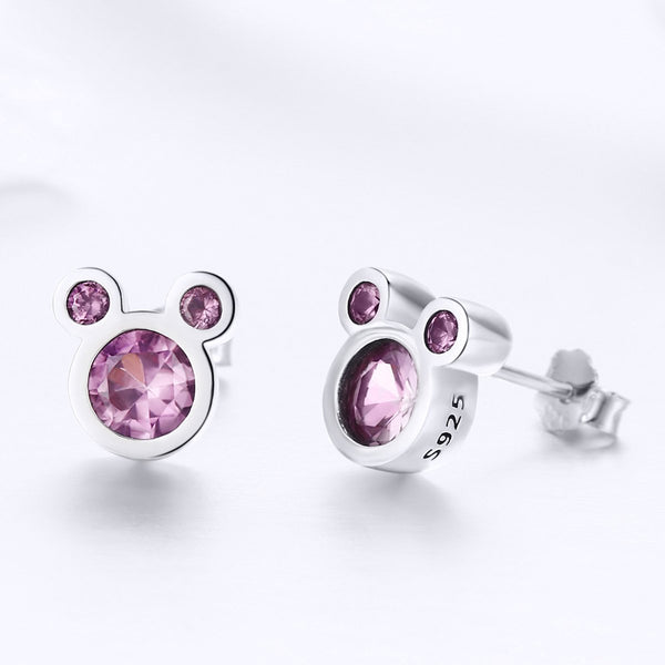 Presentski 925 Sterling Silver Cute Mouse Stud Earrings with Cubic Zirconias for Teen Girls