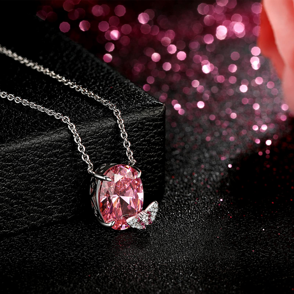 Presentski Sterling Silver Pink Cubic Zirconia Pendant Necklace, S925 October Birthstone Necklace Oval 5A CZ Butterfly Pendant Necklace Birthday Gift for Women Girls,Adjustable Chain with Gift Box