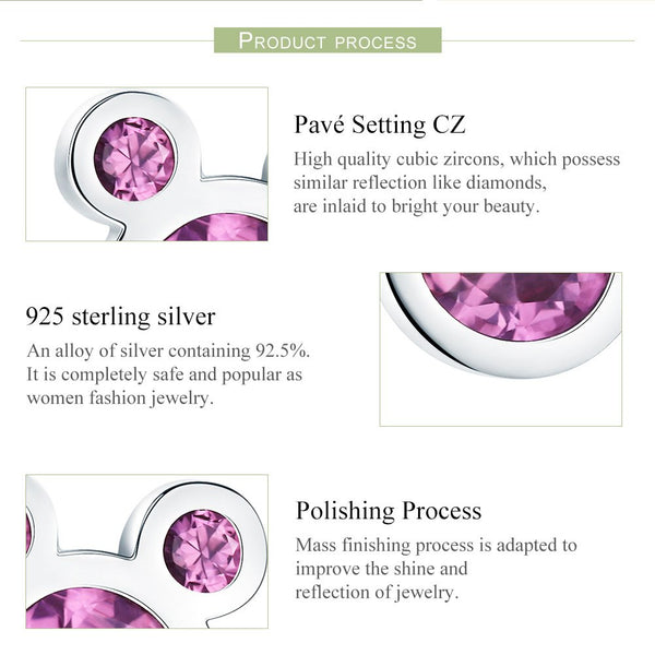 Presentski 925 Sterling Silver Cute Mouse Stud Earrings with Cubic Zirconias for Teen Girls