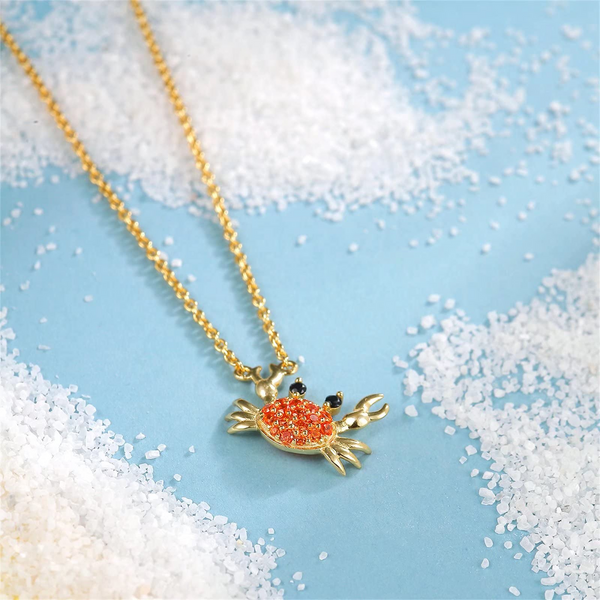 Presentski Sparkling Crab Pendant Necklace 925 Sterling Silver Summer Sea Beach Ocean Inspired Vintage 18K Gold Plated 18”/45cm Adjustable Chain Dainty Jewelry Gift for Women Girls