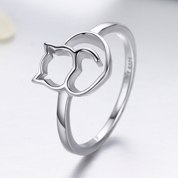 Presentski Cute Kitty Ring 925 Sterling Silver Cat Animal Rings Heart Jewelry Gift for Girlfriend Women Girls Kids