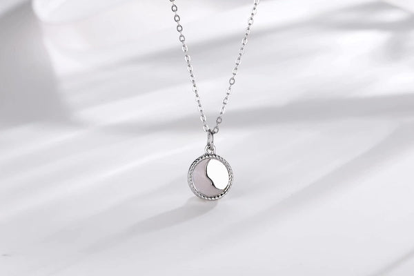 Presentski Tiny Mother Love Child Necklace 925 Sterling Silver Moonlight Mother of Pearl Pendant Adjustable 18” for Mother Grandmother Daughter