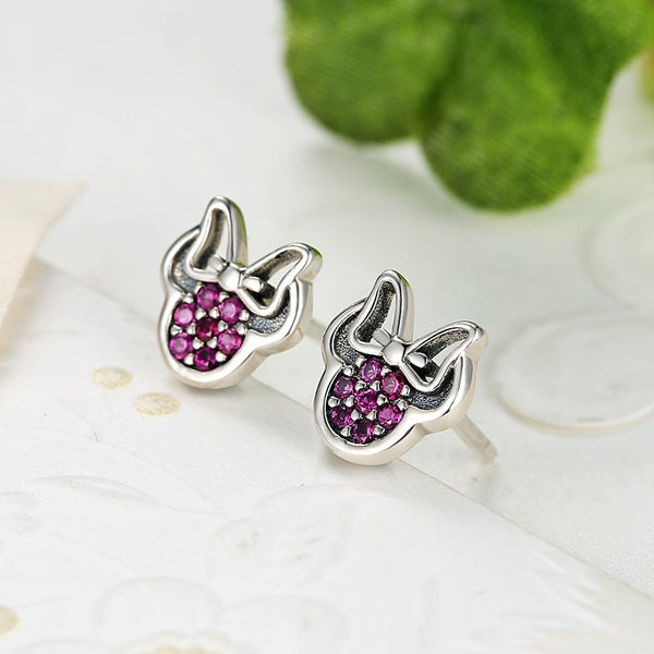 Presentski 925 Sterling Silver Mini Mouse Stud Earrings Fuchsia Cubic Zirconia