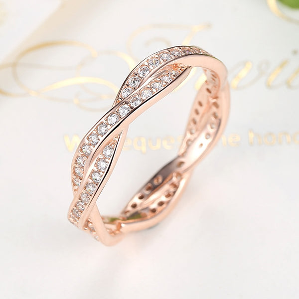 Presentski 925 Sterling Silver Rose Gold-Plated Engagement Wedding Rings with Cubic Zirconia,Promise Rings for her