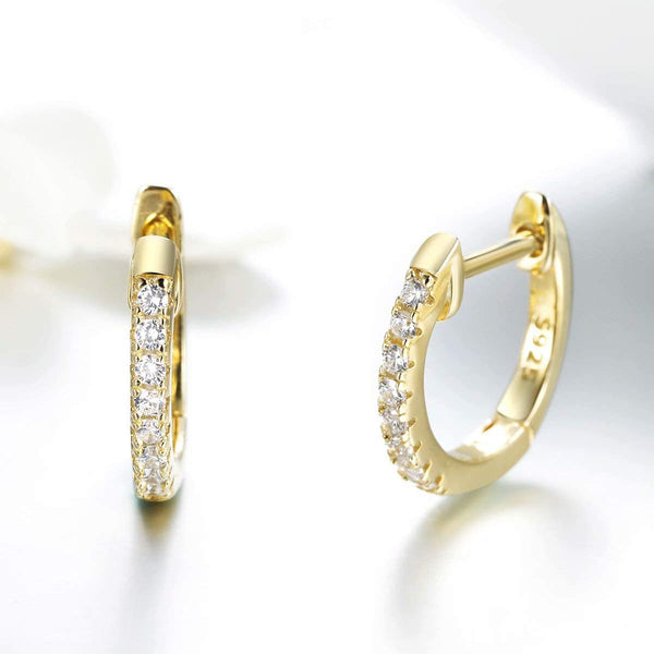 Presentski Gold Plated Zircon Tiny Huggie Hoop Earrings 925 Sterling Silver Fashion Trend Earrings as Gift for Girlfriends