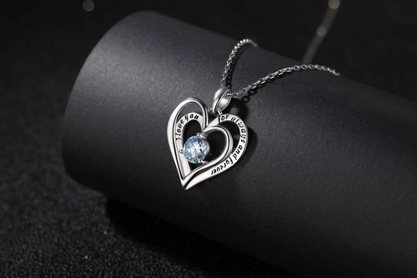 Presentski Twining Heart Birthstone Pendant Necklace - 925 Sterling Silver Dainty Love You Forever Round Gemstone Cubic Zirconia 18” Platinum Plated Adjustable Chain Necklaces Jewelry Gifts for Girls Wife