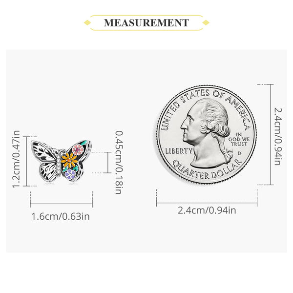 Presentski Colorful Butterfly Flowers Charm Bead 925 Sterling Silver Garland Sparkling Hollow Insect Element Charm Pendant for Bracelet Necklace Dainty Jewelry Gift for Women Girls